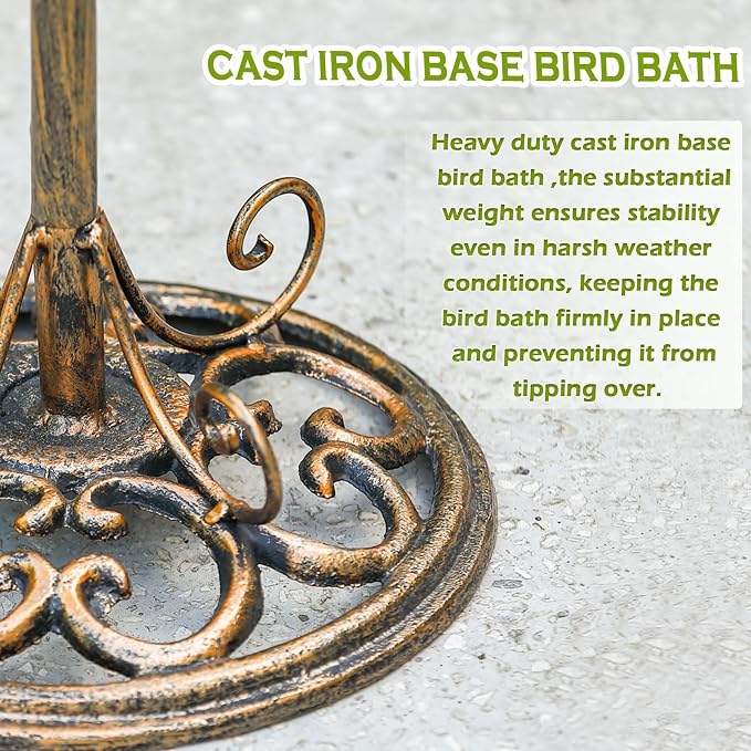 27.6" H Cast Iron BirdBaths for Outdoors,Metal Bird Bath for Outside | Standing Bird Feeder,Home Garden Lawn Yard Decorations - Image 3