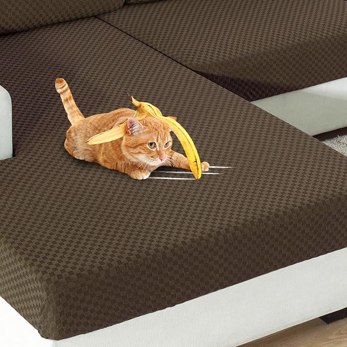 【Clearance】 Stretch Individual Cushion Covers Large Sofa Seat Cushion Slipcovers Soft Couch Cover Replacement Large Checkered Furniture Protector with Elastic Bottom (3 Pcs XL Cushion, Dark Coffee) - Image 7