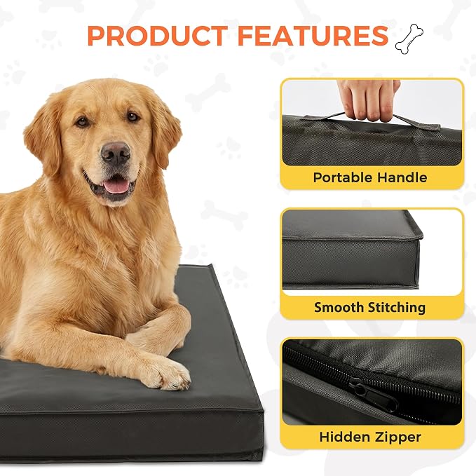 Outdoor Dog Bed for Medium Sized Dogs, Waterproof Dog Bed Medium, 30x20x3 Inch, Orthopedic Dog Bed with Removable Washable Cover, Flat Rectangle Egg Crate Foam Pet Bed for Outside, Dark Grey - Image 5