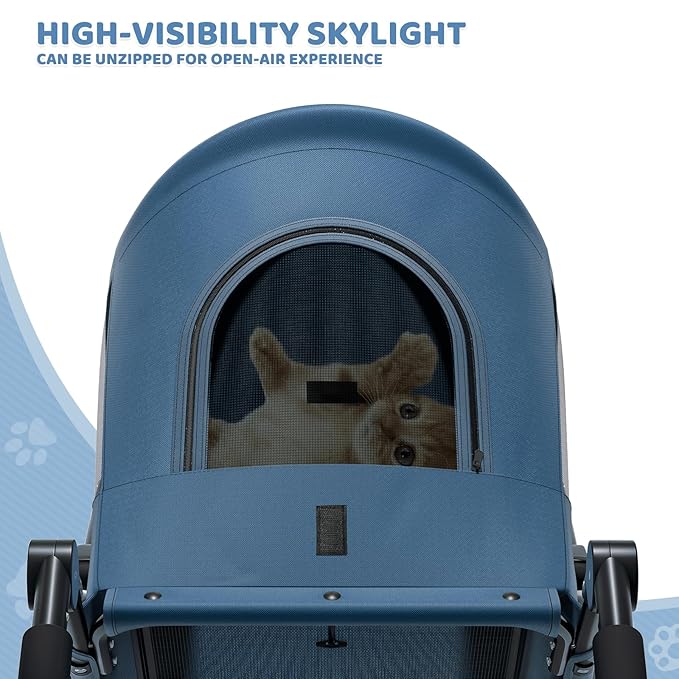 Magshion Pet Stroller for Medium Dogs w/Adjustable Handle, 3-Wheel Dog Cat Wagon w/Dual Entry, Rear Storage, Breathable Mesh, One-Foot Brake, Ideal for Large Pets up to 55 lbs, Navy Blue