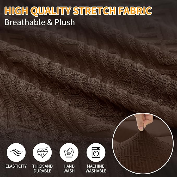 XINEAGE Couch Cushion Covers,Loveseat Sofa Seat Slipcovers for Pets,Non Slip Sofa Seat Cover Washable,Sofa Slipcovers with Elastic Bottom(1 Piece Sofa Cushion Cover,Coffee) - Image 4