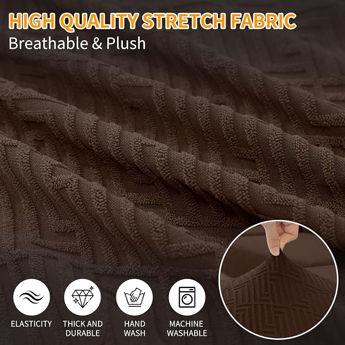 XINEAGE Couch Cushion Covers Seat Cushion Cover Thick Stretch Sofa Slipcovers 2 Piece Individual Couch Covers with Elastic Bottom(2 Seat Cushion/Backrest,Coffee) - Image 4