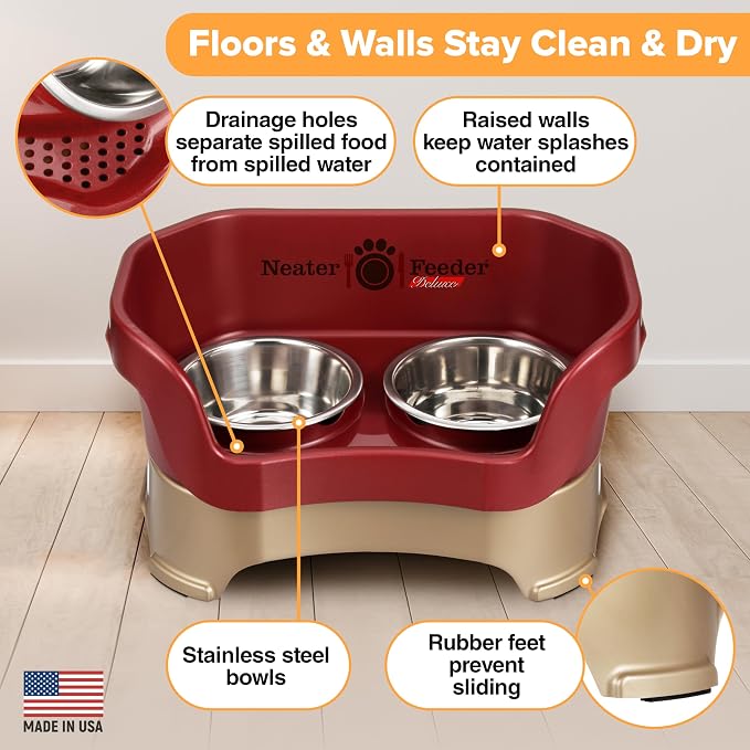 Neater Pet Brands Neater Feeder Deluxe Mess Proof Dog Bowls Elevated for Medium Dogs 19-40 lbs, Made in USA, No Spill Raised Dog Food Bowl Stand Feeding Station, Food and Water Bowl Set, Cranberry - Image 3