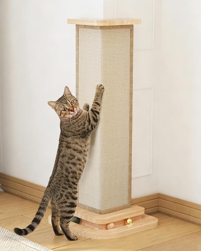 Corner Cat Scratcher, 25'' Cat Scratching Post with Track Balls for 90° Furniture Sofa, Replaceable Sisal Scratch Pad for Wall Furniture Protector - Image 2