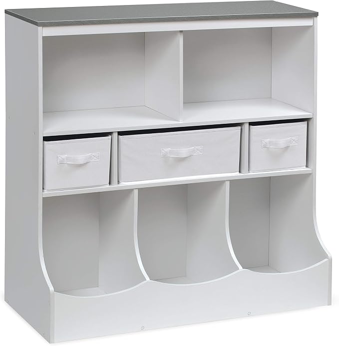 Badger Basket Combo Toy Storage Organizer and Bookshelf - Kids Storage Unit with 3 Removable Baskets, Open Shelves, Top Display Surface - White/Gray - Image 8