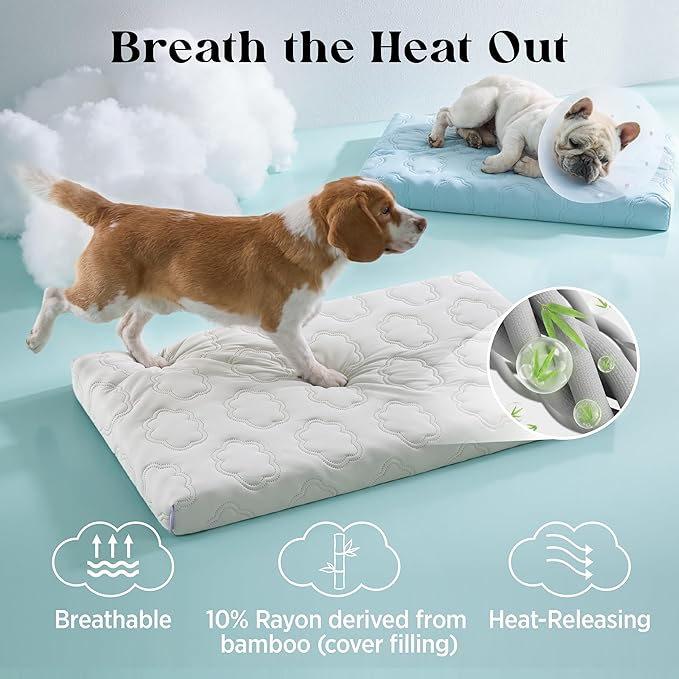 LESURE ApexCloud™ Cooling Dog Bed with Washable Cover for Medium Dogs, 29IN | Q-Max>0.5 Cool-Touch Fabric, Orthopedic Egg Crate Foam,Breathable Non-Slip Summer Mat,For Active Senior Long-Haired Pets,Blue - Image 5
