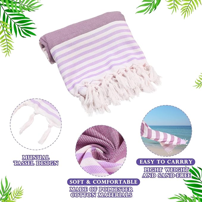 Macarrie 10 Pieces Turkish Beach Towels 39 x 71 Inch Large Pool Towels Quick Dry Sand Free Absorbent Cotton Travel Washrag for Bath Hotel Beach (Cute Color) - Image 5