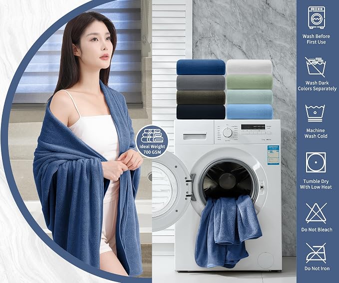 Extra Large Bath Sheet 4 Piece (35"x70")-Ultra Soft Oversized Bath Towel,Bath Sheet Towel Set for Bathroom Hotel,Highly Absorbent Quick Dry Shower Towel Set for Adults,Bathroom Towel-Navy Blue - Image 5