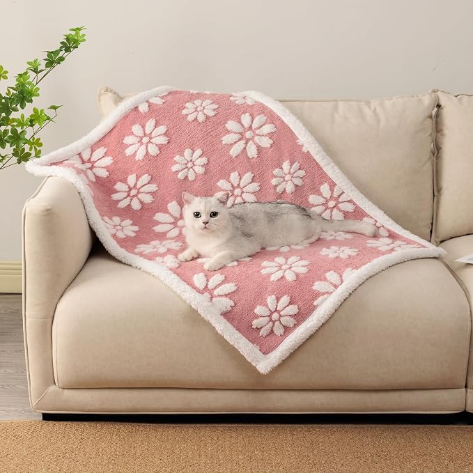 Cute Waterproof Blanket for Dog Puppy Cat, 30"x40", Pink | 3D Textured Flower Pet Blanket for Bed Couch Sofa, Soft Liquid Pee Proof Furniture Protector by Yaning