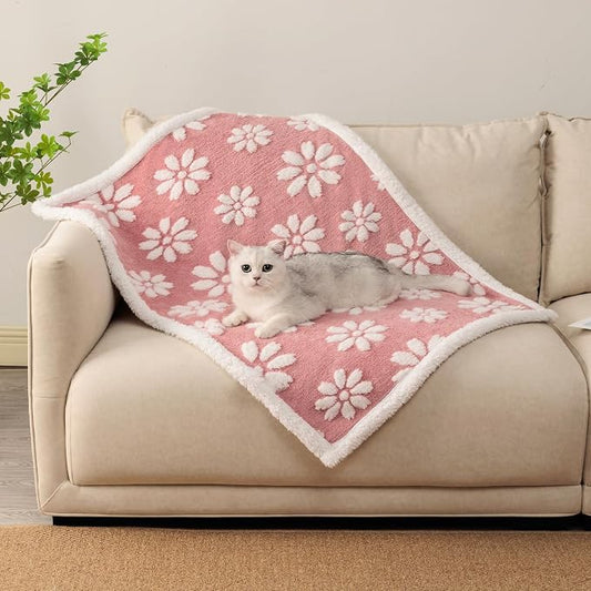 Cute Waterproof Blanket for Dog Puppy Cat, 30"x40", Pink | 3D Textured Flower Pet Blanket for Bed Couch Sofa, Soft Liquid Pee Proof Furniture Protector by Yaning