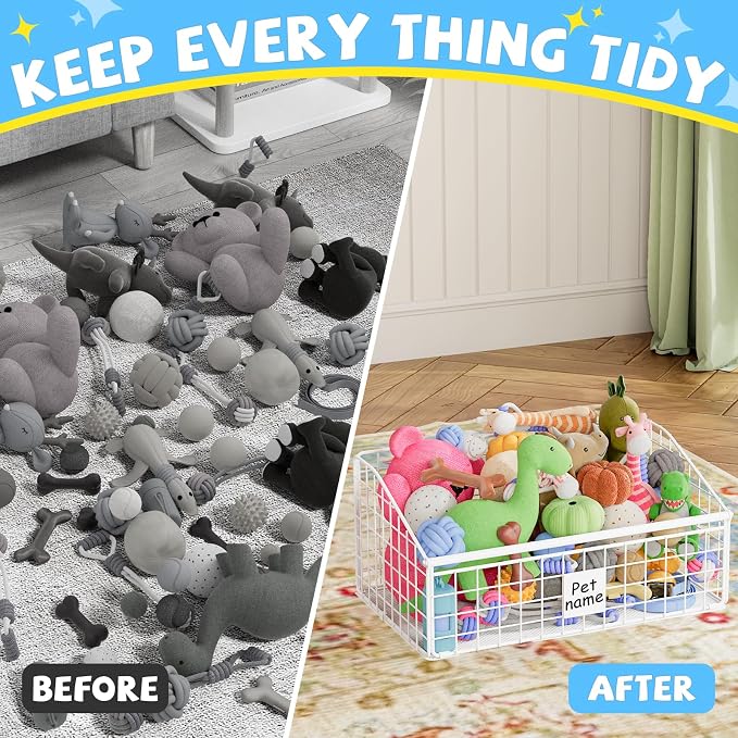Kaiferty Indestructible Dog Toy basket, Medium Toy Box for Dogs,Pet Toy Bin Dog Metal Basket for Toys, Dog Toy Storage, Dog Storage Organizer,Dog Toy Box for Living Room Area (White) - Image 5
