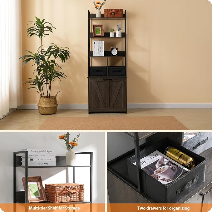 Dwanton Litter Box Enclosure with 3 Storage Shelves and 2 Drawers, 2-in-1 Hidden Cat Litter Box Enclosure Furniture with Shelf, Reversible Entrance, Washable Drawers, 61.8-Inch, Dark Grey - Image 4