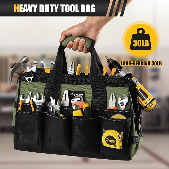 UUP Heavy Duty Tool Bag 15Inch, 16-Pocket Portable Empty Tool Box Organizer | Big Storage Toolbox Organization, Soft Handle Large Zipper Carrying Toolbag, Father Day Gifts for Him Dad Men, Green - Image 5