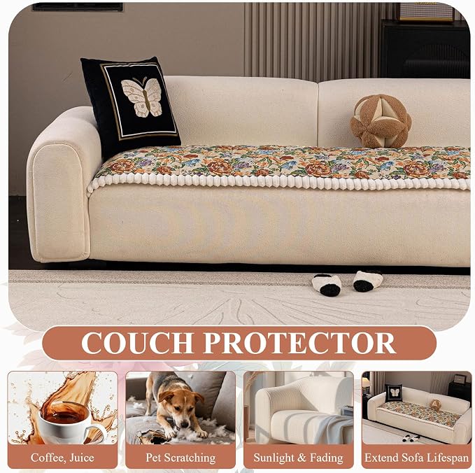 STACYPIK Retro Floral Pet Couch Seat Covers Thick Quilted Sofa Cushion Covers for Dogs Washable 2 Seater Non Slip Slipcover Sofa Seat Protector Pet Proof Mat Bed Cover for Sectional-27.6X59.1IN - Image 2