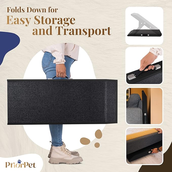 Dog ramp for Couch – Non-Slip, Sturdy Build Foldable Dog ramp – Supports up to 200lbs – Adjustable 7'' to 20'' – Landing Platform Seamlessly Connects – Birchwood Pet Ramp for Small Dogs – Black