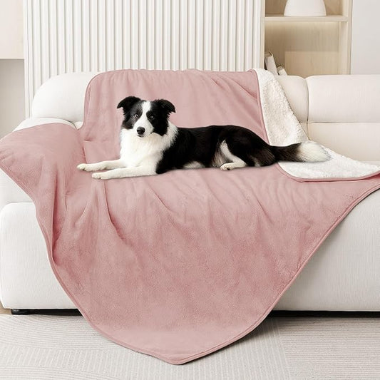 Smiry Waterproof Dog Bed Blanket, Leakproof Pet Throw Blanket for Bed Couch Sofa, Reversible Sherpa Fleece Furniture Protector Cover for Small Medium Large Dogs Cats (Dusty Pink, 50x60 inches) by Smiry