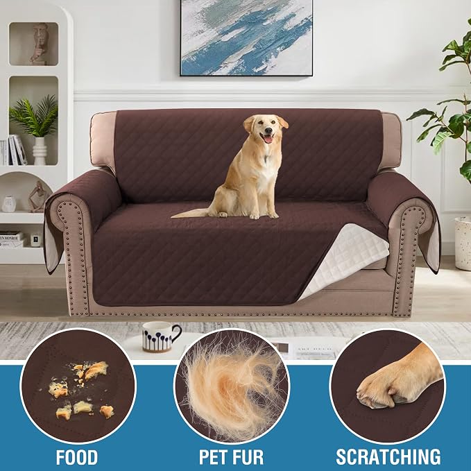 H.VERSAILTEX Loveseat Covers Couch Cover for Dogs with Elastic Straps 100% Waterproof Furniture Protector for Pets Sofa Cover 2 Cushion Couch(Loveseat, Chocolate) - Image 3