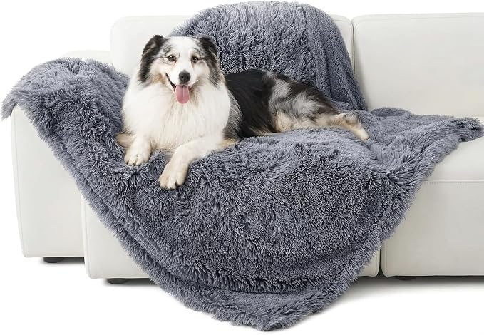 Bedsure Waterproof Dog Blankets for Large Dogs, Fluffy Faux Fur, 50×60" | Plush Fuzzy Reversible Pet Blankets for Couch and Dog Bed, Soft Calming Throw Cat Blanket Washable, Dog Gift, Grey by Unknown