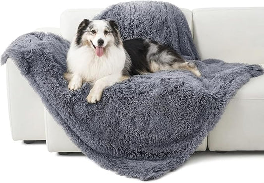 Bedsure Waterproof Dog Blankets for Large Dogs, Fluffy Faux Fur, 50×60" | Plush Fuzzy Reversible Pet Blankets for Couch and Dog Bed, Soft Calming Throw Cat Blanket Washable, Dog Gift, Grey by Unknown