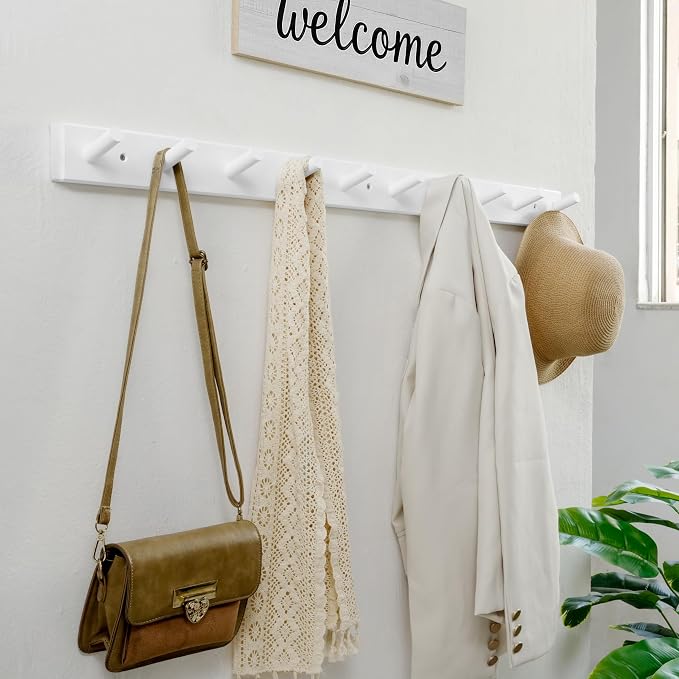 WEBI Coat Rack Wall Mounted,10 Hooks,38" Long Coat Hanger Wall Mount,Peg Rail Hat Hooks for Hanging Caps,Jacket,Clothes,Coats,White,2 Packs - Image 2