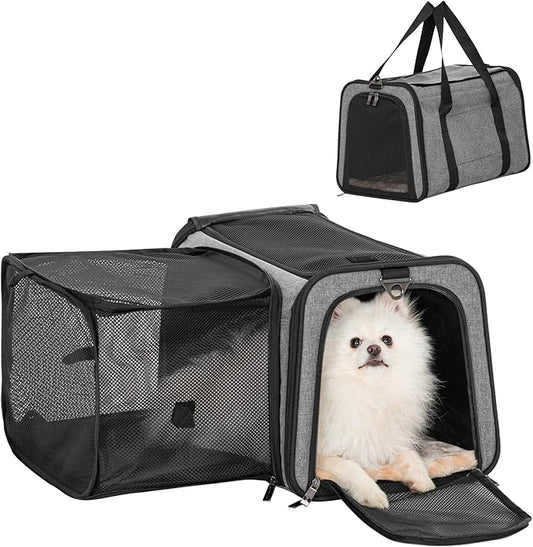 Petsfit 19"X12" X12" Expandable Pet Carrier, Square Expansion Reduces Pet Anxiety, Escape-Proof Self-Locking Zippers, 3 Easy-Access Entrances, for Cats & Small Dogs up to 18 lbs