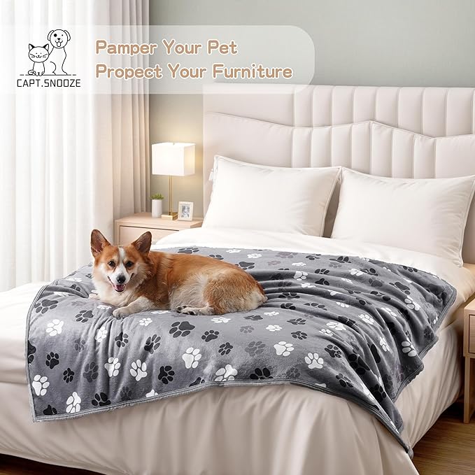 Waterproof Dog Blankets Pet Blanket 50"x60", Soft Fluffy Sofa Car Bed Protector, Reversible Sherpa Fleece Dog Blanket for Large Dogs(Dark Grey-Paws) - Image 6