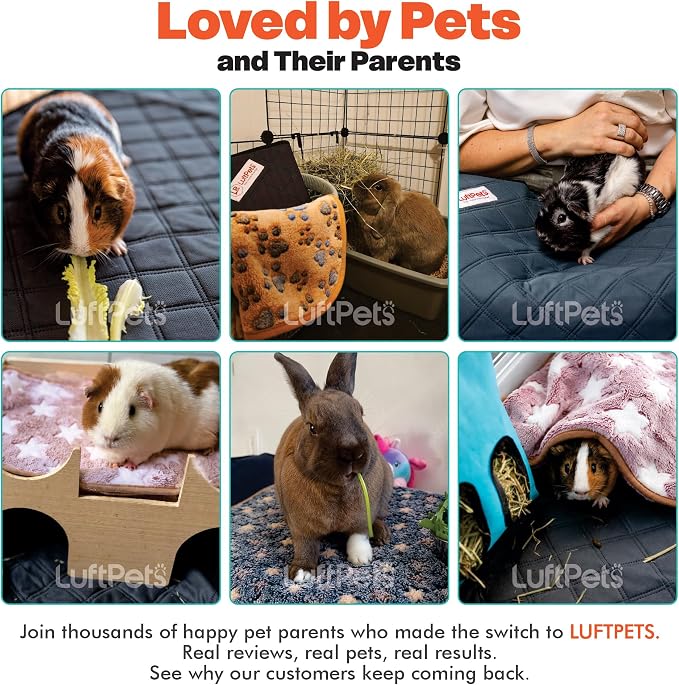 LUFTPETS Guinea Pig Cage Liners 5 Pcs, Washable Midwest Pads & Fleece Mats | 2 Bunny Pee Pads 47x24 and 3 Fleece Blankets. Hay Shakes Off. Non-Slip. Waterproof Bedding - Image 7