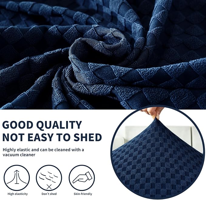 YEMYHOM Stretch Individual Cushion Covers Sofa Seat Cushion Slipcovers Soft Couch Cover Replacement Large Checkered Furniture Protector with Elastic Bottom (3 Pc Cushion Cover, Navy) - Image 3