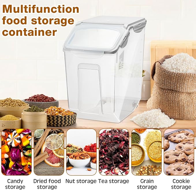 Umigy 4 Pack Rice Storage Container With Wheels Plastic Airtight Lid Flour Container Bin for Dog Pet Cereal Grain Dry Food, 15 Liter / 30 lbs - Image 4