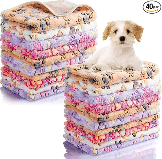 Chumia 40 Pcs Dog Blankets Soft Fluffy Fleece Washable Puppy Sleep Blankets Small Mat for Pets Throw Warm Bed Mat for Dog Puppy Cat (Pink,White,Brown,Purple,Paw) by Chumia