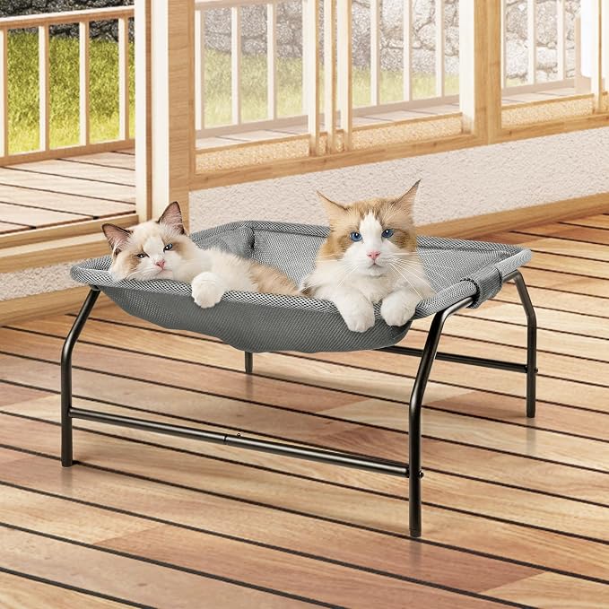 JUNSPOW Large Cat Hammock Bed - Free-Standing Square Pet Sleeping Bed, Detachable, Easy Assembly for Indoor/Outdoor Use (Gray) by JUNSPOW