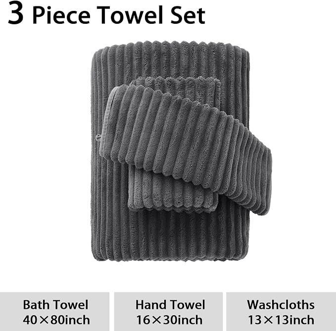 3 Pack Bath Towel Set, 40"x80" Oversized Bath Sheet, Charcoal Gray | Ultra Soft Microfiber, Lint Free, Quick Dry, Highly Absorbent, Full Body Coverage, 1 Bath Sheet, 1 Hand Towel, 1 Washcloth - Image 8