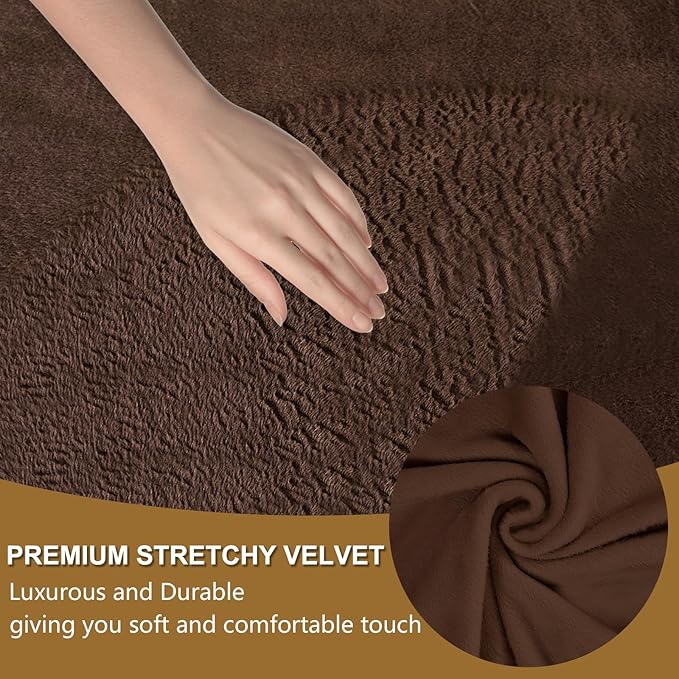 U-NICE HOME Velvet Chair Sofa Covers Stretch Couch Cover Furniture Protector Sofa Slipcover for Dogs (Chair, Chocolate) - Image 3