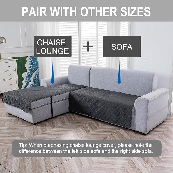 Genina L Shape Couch Cover, Sectional Couch Chaise Covers, Waterproof Washable Sofa Covers for Left L Shape Chaise Lounge, Anti-Slip Sofa Slipcovers for Dogs Cats Pet Friendly(Charcoal Gray) - Image 2