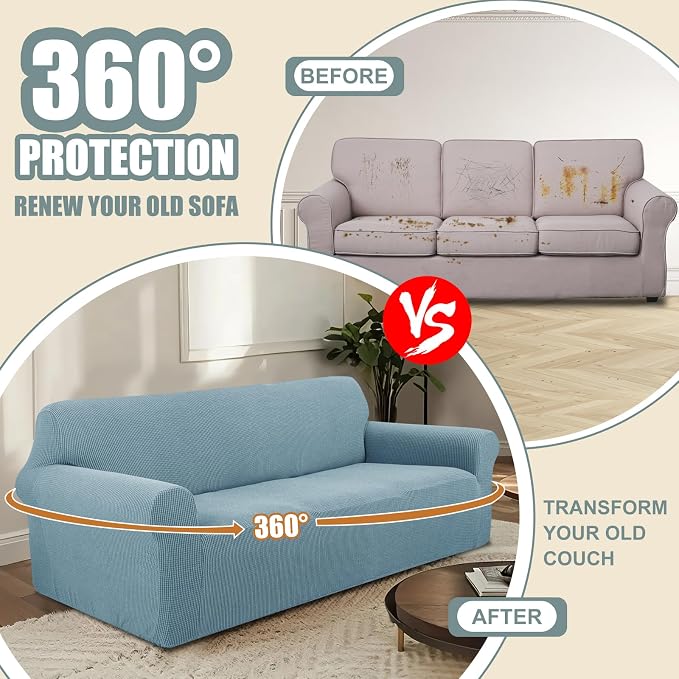 Stretch loveseat Covers Washable Sofa Slipcover, Steel Blue | 1 Piece Couch Covers for Sofa Furniture Protector with Non Skid Foam and Elastic Bottom for Kids, Dogs - Image 4