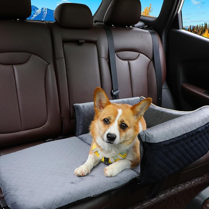 Dog Car Seat Bed 2 in 1 for Small/Medium Dogs up to 35 lbs,Adjustable Safety Leashes,Memory Foam with Soft Fabric Pets Travel Car Bed,Easily Installed in Front and Back seat,Removable and Washable. - Image 8