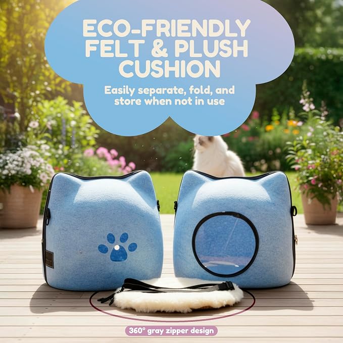Cat Cave Bed for Indoor Cats – Felt Covered Hideaway with Cushion, Foldable Enclosed Pet House, Portable Cozy Cave Bed for Medium & Large Cats (Blue) - Image 6