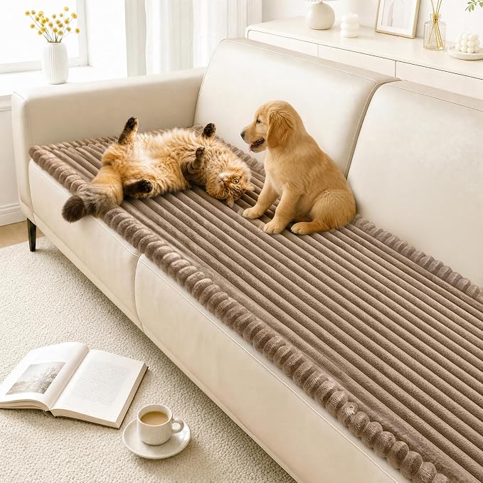 NAISI Pet Couch Covers for Sofa with Thick Filling and Non-Slip Bottom Sectional Sofa Covers Washable Friendly for Pets(1pc/27.5"x 70.8",Khaki) by NAISI