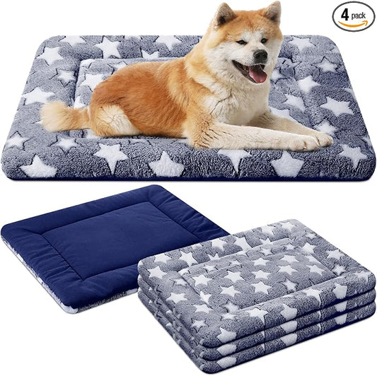 VitalCozy 4 Pcs Dog Crate Pads, Ultra Soft Warm Washable Anti-Slip Kennel Bed Mat for Pets, Reversible, Replaceable, Cage Liner for Small Medium Large Dogs and Cats(20 x 30 x 1.6 Inch,Star,Blue) by VitalCozy