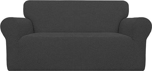 Easy-Going Stretch Oversized Loveseat Couch Covers Washable Dark Gray | 1-Piece Large Loveseat Cover for 2 Cushion Couch Furniture Protector RV Sofa Slipcover Soft with Bottom for Kids Pets by Easy-Going