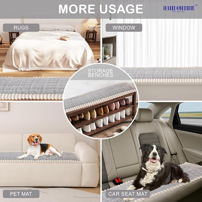 HANDONTIME Pet Couch Cover Fuzzy Sofa Covers for Pets, Couch Covers for Dogs, Washable Dog Sofa Cover Protector, Jacquard Fuzzy Non Slip Cushion Slipcover Pet Friendly (Grey, 27.6" x 82.7") - Image 6