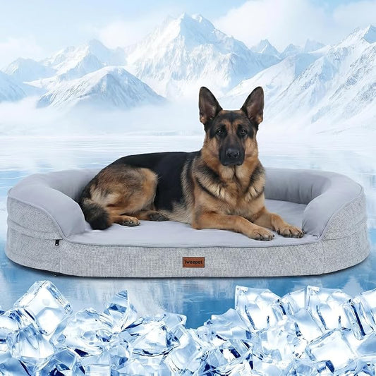 iweepet Cooling Jumbo Dog Beds for Extra Large Dogs, Summer Orthopedic Dog Sofa Bed with Supportive 28D Egg-Crate Foam, Removable Washable Cover, Waterproof Lining, 48’’,Grey by iweepet