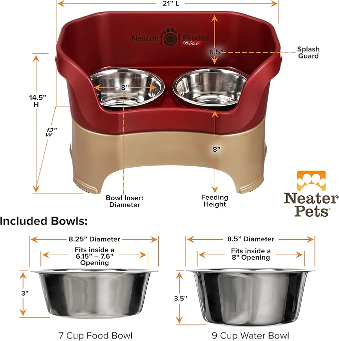 Neater Pet Brands Neater Feeder Deluxe Mess Proof Dog Bowls Elevated for Large Dogs Over 40 lbs, Made in USA, No Spill Raised Dog Food Bowl Stand Feeding Station, Food and Water Bowl Set, Cranberry - Image 7