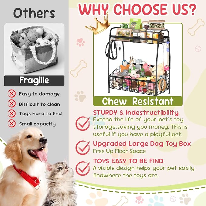 Kaiferty Indestructible Large Dog Toy basket, Toy Box for Dogs,Pet Toys Bin Dog Metal Wire Basket for Toys, Food Storage, Storage Organizer Chest Storage, Toy Box for Living Room Area (Black) - Image 2
