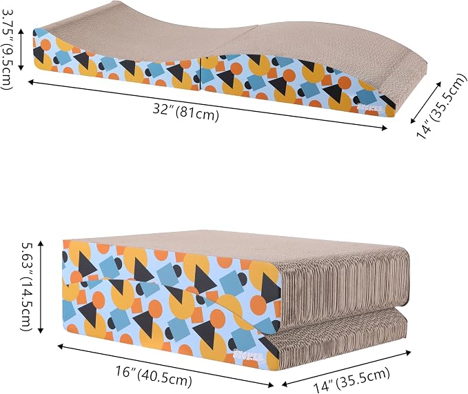 CSR1011A Eero 32" Modern Cardboard Foldable Lounge Cat Scratcher with Catnip, Blue/Orange - Image 5