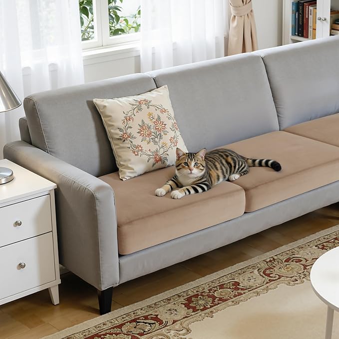 Hokway Velvet Couch Cushion Covers Water Resistant Seat Covers Stretch Sofa Cushion Protector(3 Cushion XL-Sofa, Camel) - Image 3