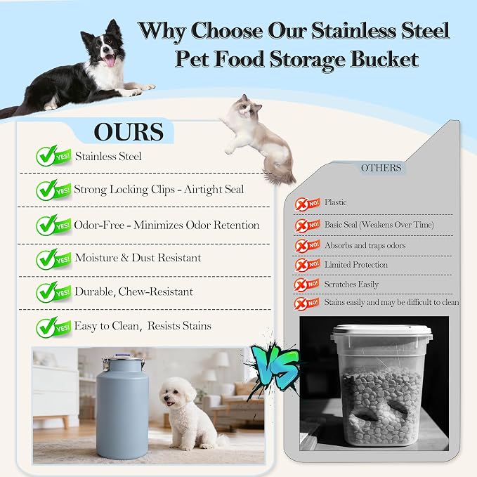 30 lb Stainless Steel Dog Food Storage Container, Airtight Metal Canister with Lid & Scoop, Extra Large Capacity for Multi-Pet Families, Preserve Freshness - Image 3