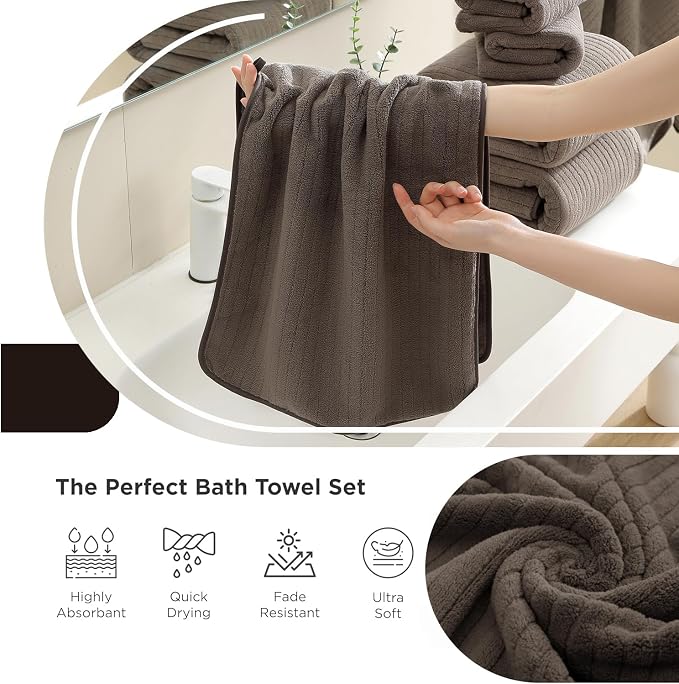 18 Piece Family Bath Towel Set Include 6 Bath Towels,6 Hand Towels and 6 Washcloths Soft Bathroom Towel with Hanging Loops,Highly Absorbent Quick Dry Towels Set for Bathroom,Hotel and Spa-Brown - Image 6