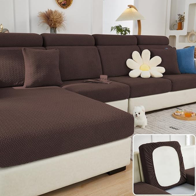 Couch Cushion Covers & Couch Cover for Sectional Sofas, Reversible Non-Slip Sofa Slipcovers, Washable Pet Proof Home Decor Protector (Brown, Pillow Cover) by Unknown
