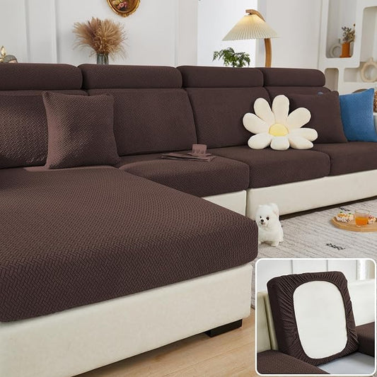 Couch Cushion Covers & Couch Cover for Sectional Sofas, Reversible Non-Slip Sofa Slipcovers, Washable Pet Proof Home Decor Protector(Brown, Large Triple Seat Cover) by Unknown